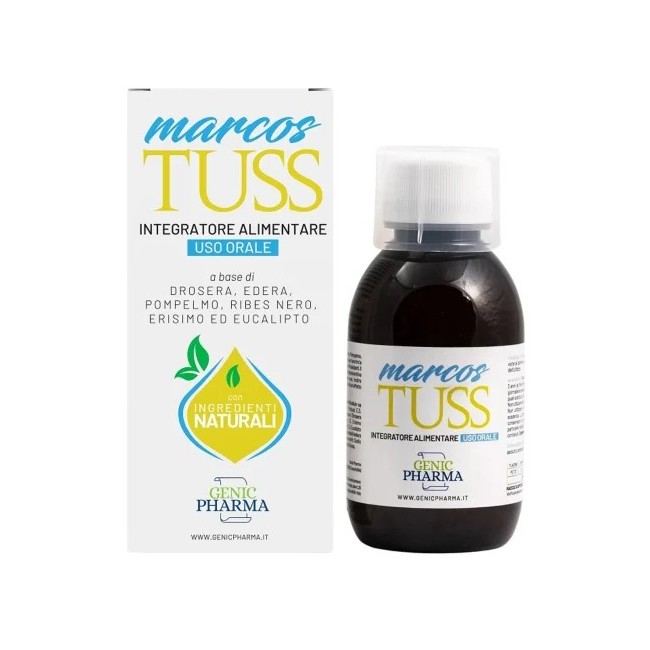 Genic Pharma Marcos Tuss sciroppo fluidificante 150 ml per tosse grassa con misurino dosatore Genic Pharma Marcos Tuss sciroppo fluidificante 150 ml per tosse grassa con misurino dosatore