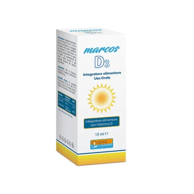 Genic Pharma Marcos D3 15ml - Integratore di Vitamina D3 in gocce per ossa e sistema immunitario Genic Pharma Marcos D3 15ml - Integratore di Vitamina D3 in gocce per ossa e sistema immunitario