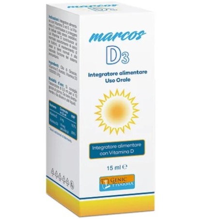 Genic Pharma Marcos D3 15ml - Integratore di Vitamina D3 in gocce per ossa e sistema immunitario Genic Pharma Marcos D3 15ml - Integratore di Vitamina D3 in gocce per ossa e sistema immunitario