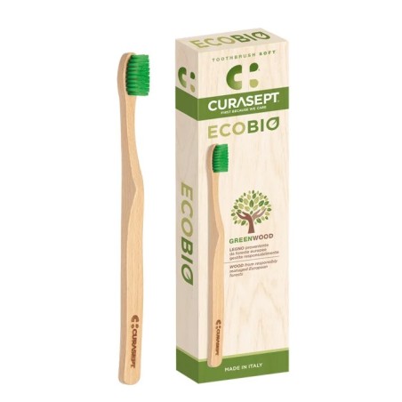 Curasept Spazzolino Morbido con Manico in Legno Naturale per Igiene Orale Delicata ed Ecologica