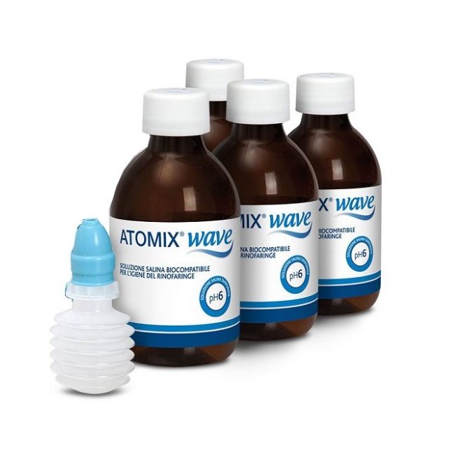 Atomix Wave dispositivo per igiene rinofaringea con 4 flaconi soluzione salina da 250 ml
