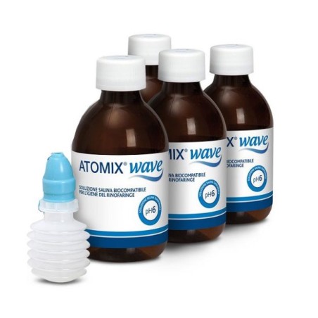 Atomix Wave dispositivo per igiene rinofaringea con 4 flaconi soluzione salina da 250 ml
