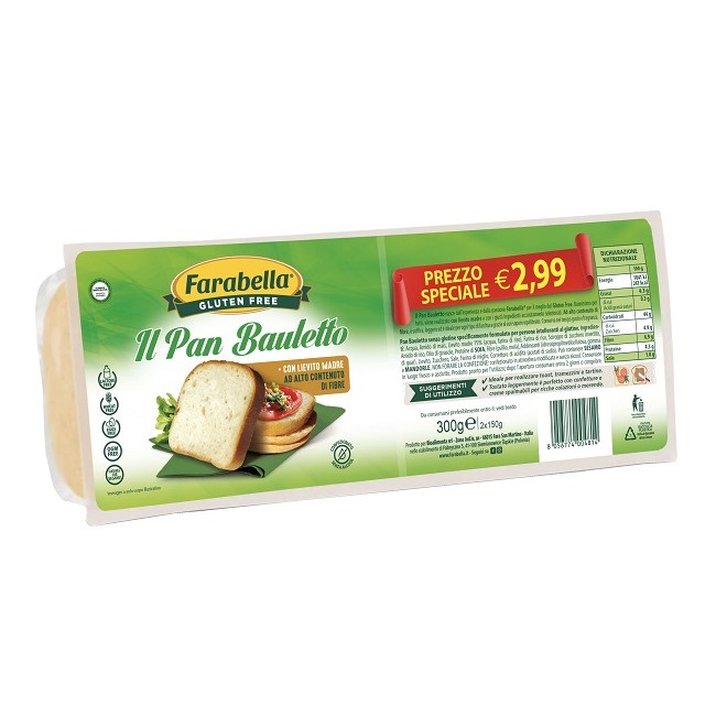 Bioalimenta Farabella Gluten Free Il Pan Bauletto Promo 2 X 150 G Senza Lattosio, Senza Uova, Senza Alcol Ogm