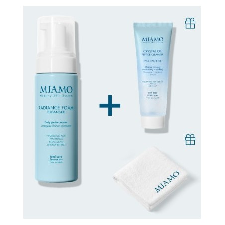 Miamo Cofanetto Detersione Illuminante 1 Radiance Foam 150 Ml + 1 Crystal Oil Peptide Cleanser 50ml + 1 Omaggio Lavette