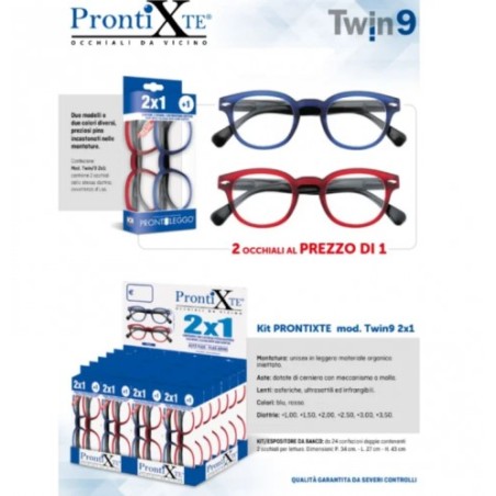 Industrie Ottiche Italiane Occhiale Premontato Da Lettura In Confezione Doppia Prontixte Twin 9 Blu Rosso +2,00 Diottrie