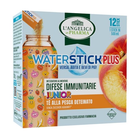 Coswell L'angelica Waterstick Plus Junior Difese Immunitarie Te Alla Pesca Deteinato 12 Stick Zero Zuccheri Senza Glutine Natura