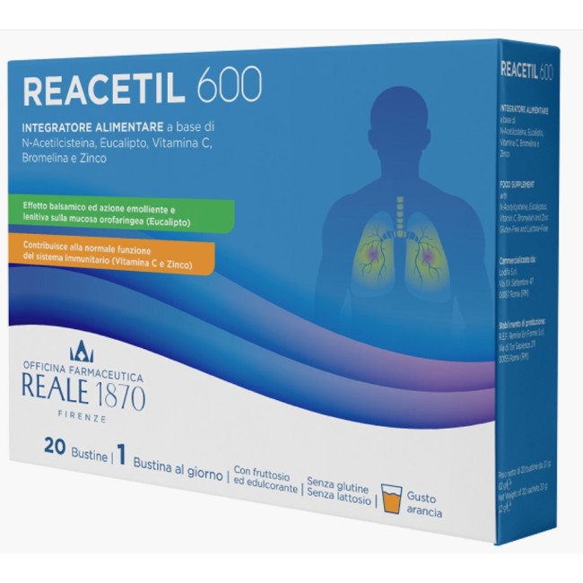 Lodifa Reacetil 600 integratore fluidificante mucolitico 20 bustine con N-acetilcisteina Lodifa Reacetil 600 integratore fluidificante mucolitico 20 bustine con N-acetilcisteina