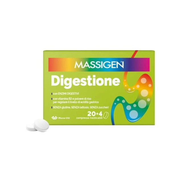 Marco Viti Massigen Digestione 20+4 Compresse Masticabili Senza Glutine Senza Lattosio Senza Zuccheri