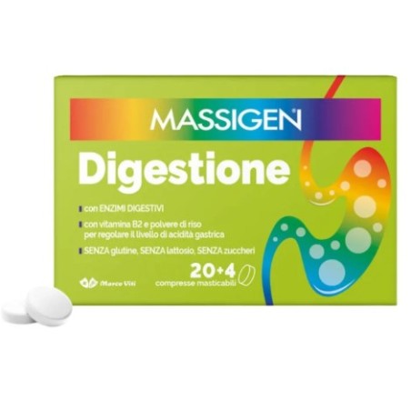 Marco Viti Massigen Digestione 20+4 Compresse Masticabili Senza Glutine Senza Lattosio Senza Zuccheri