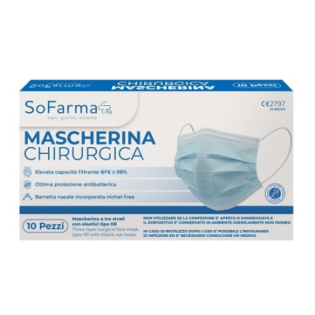 Mascherine chirurgiche blu So Farma Morra protezione elevata confezione da 10 pezzi monouso