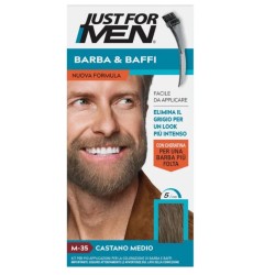 Just For Men Barba e Baffi M35 Castano Medio con cheratina per una colorazione naturale e duratura