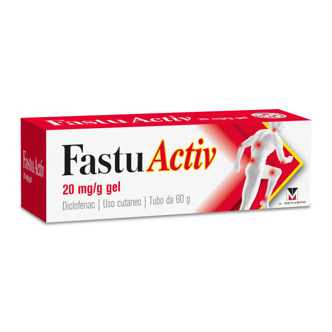Fastuactiv gel diclofenac 20 mg per dolori muscolari e articolari A Menarini Fastuactiv gel diclofenac 20 mg per dolori muscolari e articolari A Menarini
