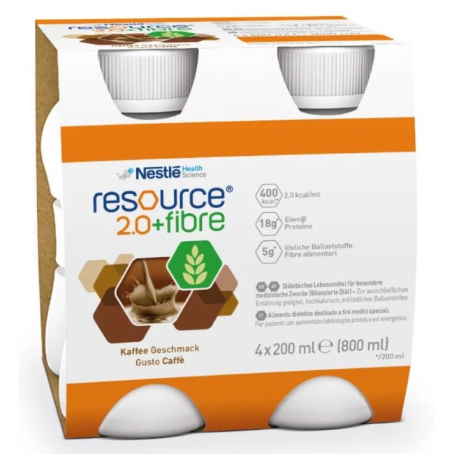 Resource 2.0+Fibre Caffè - Alimento ipercalorico e iperproteico con fibre, formato 4x200ml Resource 2.0+Fibre Caffè - Alimento ipercalorico e iperproteico con fibre, formato 4x200ml