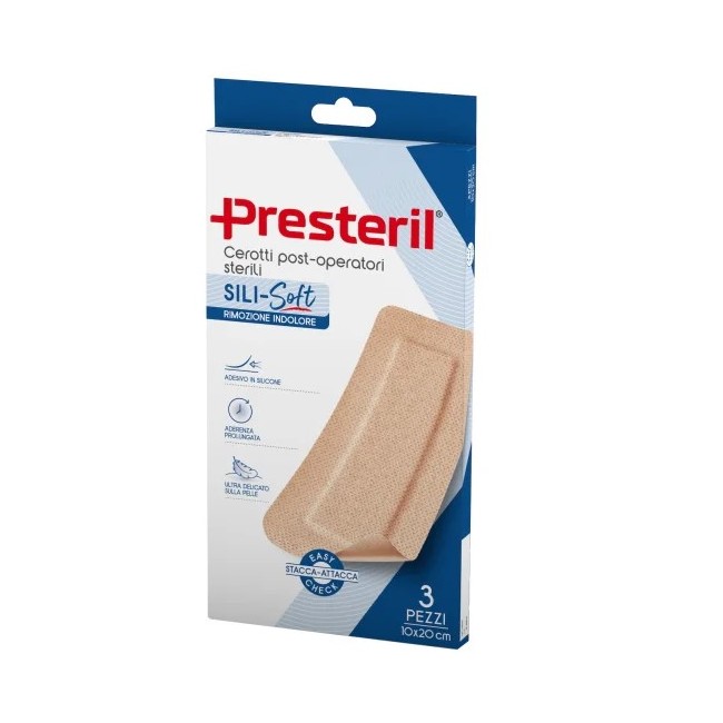 Cerotto Presteril Sili-soft Skin Post Operatorio 10x20 cm - Confezione da 3 pezzi sterili Cerotto Presteril Sili-soft Skin Post Operatorio 10x20 cm - Confezione da 3 pezzi sterili