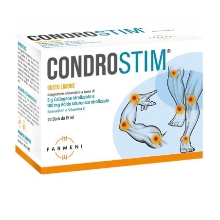 Condrostim 20 stick da 15ml per il benessere articolare, gusto limone senza glutine e lattosio Condrostim 20 stick da 15ml per il benessere articolare, gusto limone senza glutine e lattosio