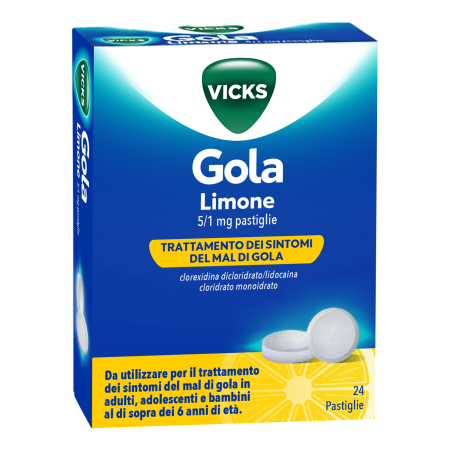 Pastiglie Vicks Gola Mentolo e Limone per il sollievo della gola irritata Pastiglie Vicks Gola Mentolo e Limone per il sollievo della gola irritata