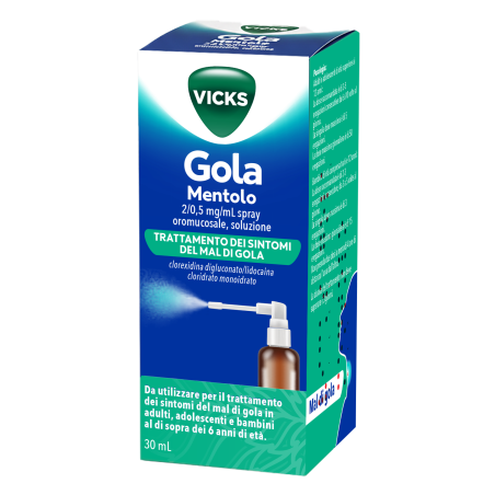 Vicks Gola Mentolo Spray per il sollievo rapido del mal di gola con azione rinfrescante Vicks Gola Mentolo Spray per il sollievo rapido del mal di gola con azione rinfrescante