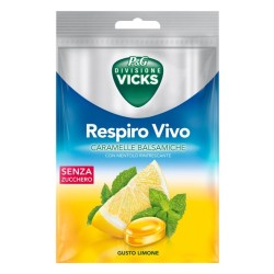 Vicks Respiro Vivo Caramelle Balsamiche al Limone 72g con edulcoranti per il benessere della gola