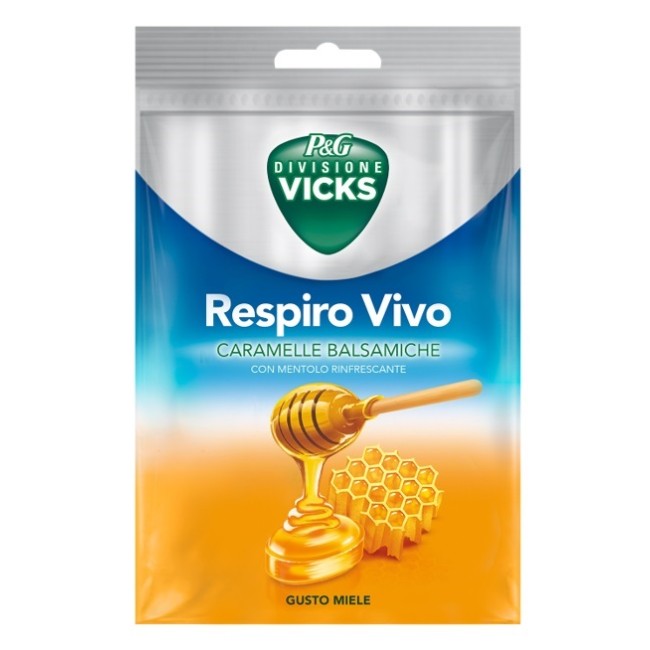 Vicks Respiro Vivo Caramelle Balsamiche al Miele 72g con edulcoranti per il benessere della gola Vicks Respiro Vivo Caramelle Balsamiche al Miele 72g con edulcoranti per il benessere della gola