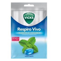 Vicks Respiro Vivo Caramelle Balsamiche Menta 72g con edulcoranti per il benessere della gola