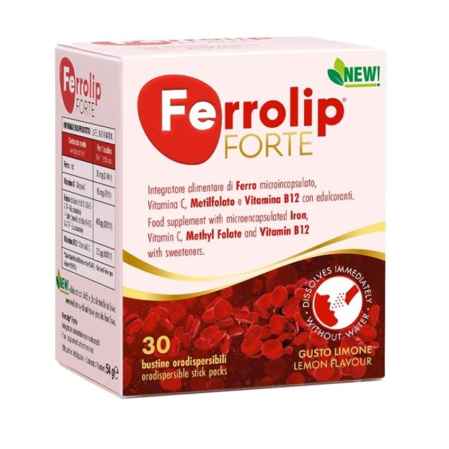 Ferrolip Forte 30 bustine orodispersibili al limone integratore di ferro Ferrolip Forte 30 bustine orodispersibili al limone integratore di ferro