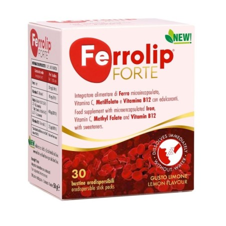 Ferrolip Forte 30 bustine orodispersibili al limone integratore di ferro Ferrolip Forte 30 bustine orodispersibili al limone integratore di ferro