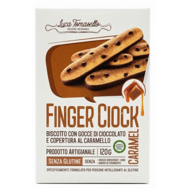Tomasello Finger Ciock Caramel - Biscotti senza glutine ricoperti cioccolato e caramello 120g Tomasello Finger Ciock Caramel - Biscotti senza glutine ricoperti cioccolato e caramello 120g