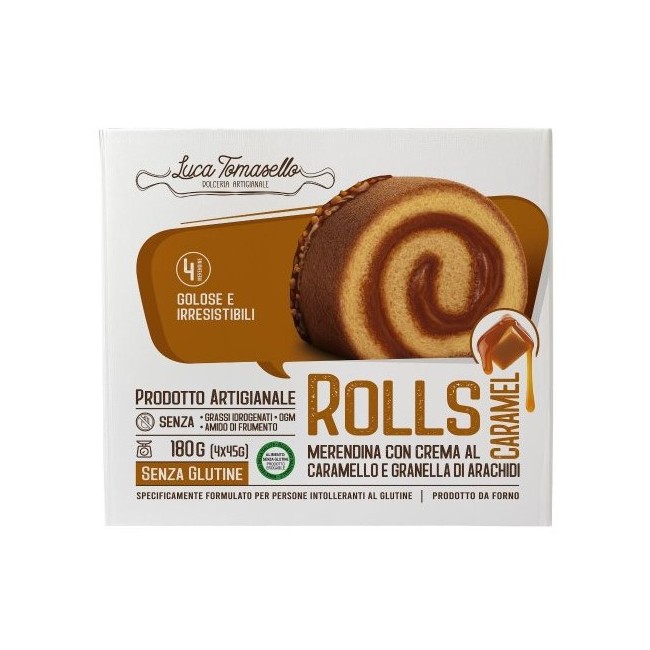 Tomasello Luca Rolls Caramel 180g - Rotolini senza glutine al gusto caramello per celiaci Tomasello Luca Rolls Caramel 180g - Rotolini senza glutine al gusto caramello per celiaci