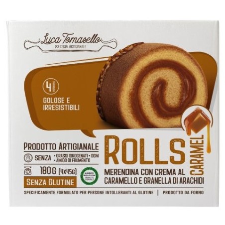 Tomasello Luca Rolls Caramel 180g - Rotolini senza glutine al gusto caramello per celiaci Tomasello Luca Rolls Caramel 180g - Rotolini senza glutine al gusto caramello per celiaci