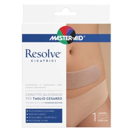 Cerotto siliconico Master-aid Resolve per cicatrici da taglio cesareo 22x5cm Cerotto siliconico Master-aid Resolve per cicatrici da taglio cesareo 22x5cm