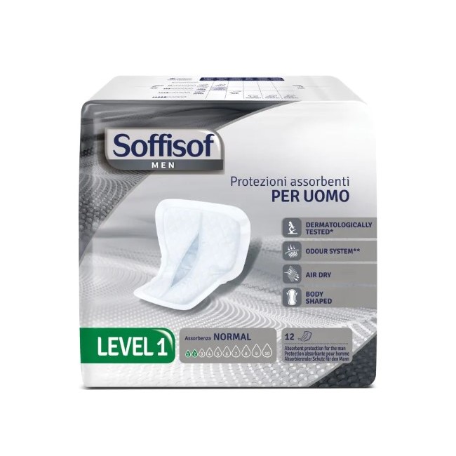 Pannolone sagomato S.I.L.C. Soffisof Men Level 1 per incontinenza maschile leggera - 12 pezzi Pannolone sagomato S.I.L.C. Soffisof Men Level 1 per incontinenza maschile leggera - 12 pezzi