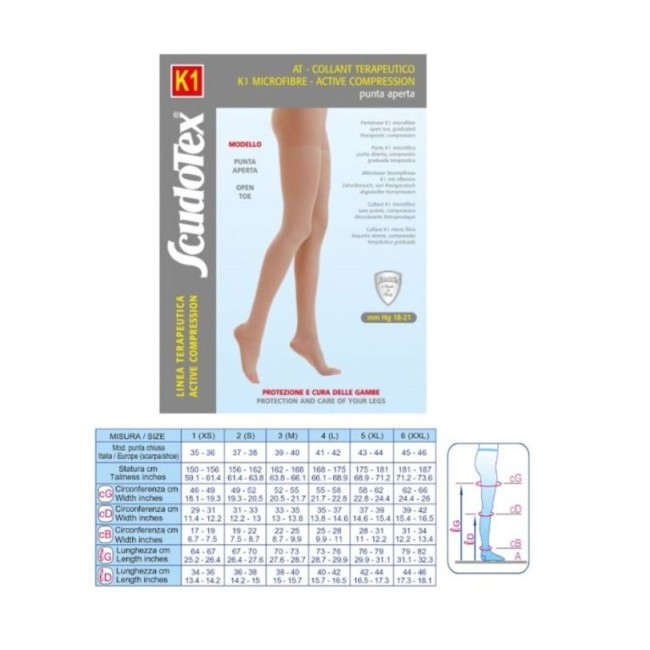 Collant a compressione graduata K1 Scudotex microfibra beige punta aperta taglia 3