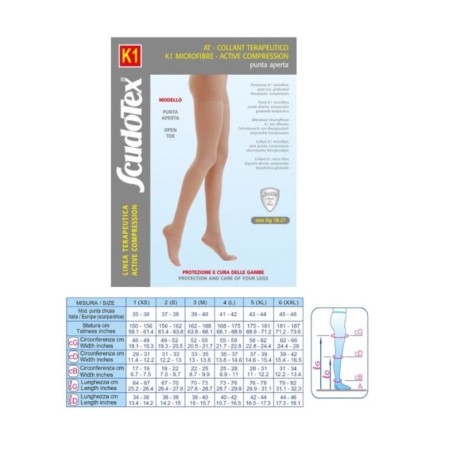 Collant a compressione graduata K1 Scudotex microfibra beige punta aperta taglia 3