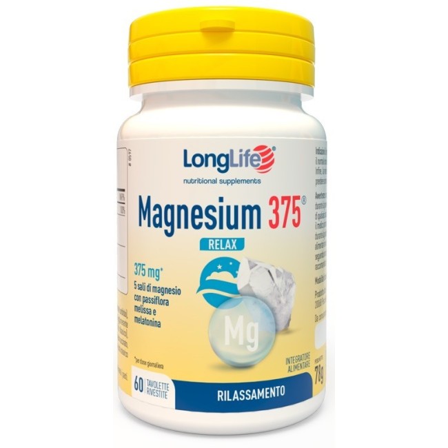 Longlife Magnesium 375 Relax integratore di magnesio per benessere muscolare e rilassamento Longlife Magnesium 375 Relax integratore di magnesio per benessere muscolare e rilassamento
