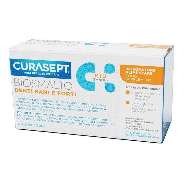 Curasept Biosmalto Kid rinforza i denti dei bambini con 10 flaconcini da 8ml per smalto sano