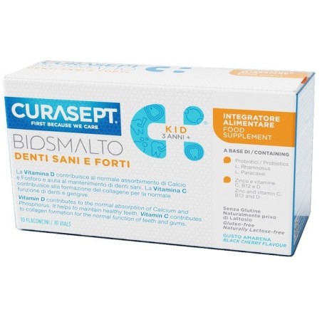 Curasept Biosmalto Kid rinforza i denti dei bambini con 10 flaconcini da 8ml per smalto sano
