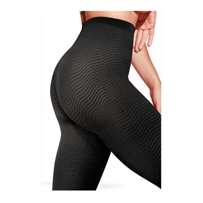 Leggings massaggianti a compressione graduata con trama ad onde nera Medi taglia 2 Leggings massaggianti a compressione graduata con trama ad onde nera Medi taglia 2