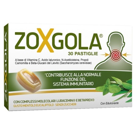 Zoxgola Mentolo Eucaliptolo 30 Pastiglie per il benessere della gola senza zuccheri