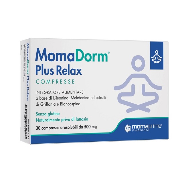 Momaprime Pharma Momadorm Plus Relax 30 Compresse 500 Mg Senza Glutine Naturalmente Privo Di Lattosio