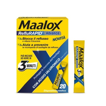 Maalox Reflurapid Advance 20 bustine contro reflusso gastrico senza glutine e lattosio