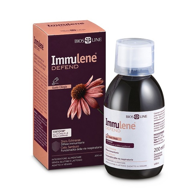 Immulene Defend 200ml gusto ciliegia rinforza le difese immunitarie senza glutine e lattosio Immulene Defend 200ml gusto ciliegia rinforza le difese immunitarie senza glutine e lattosio