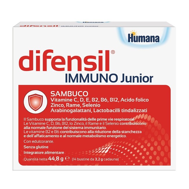Humana Difensil Immuno Junior 14 Bustine Da 3,2 G Con Edulcorante Senza Glutine