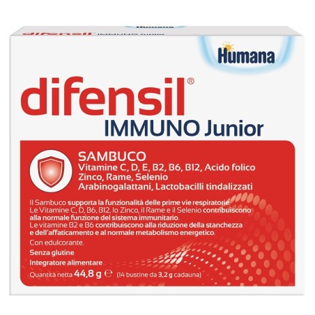 Humana Difensil Immuno Junior 14 Bustine Da 3,2 G Con Edulcorante Senza Glutine