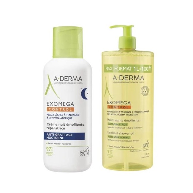 A-Derma Exomega Control Crema Notte per pelle atopica con olio detergente in omaggio