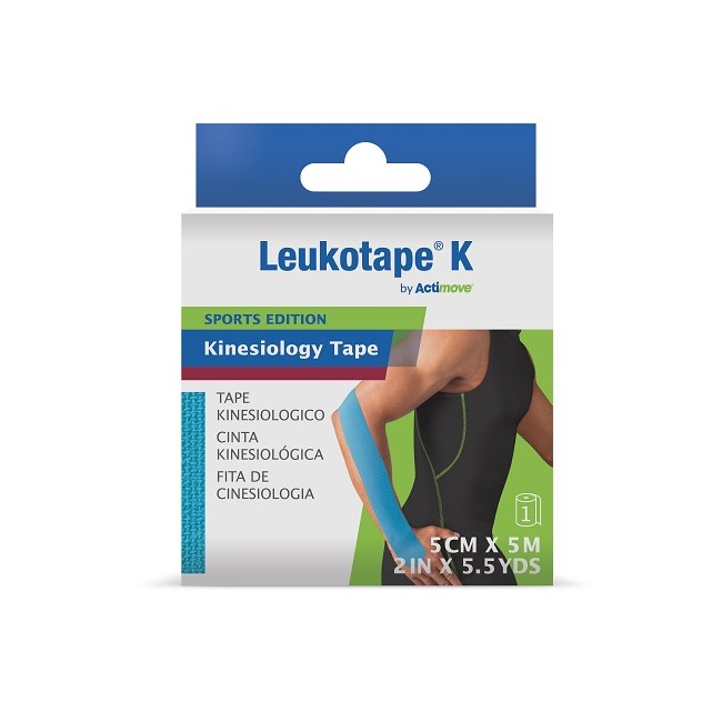 Leukotape K azzurro 5x5m per supporto muscolare e articolare nello sport