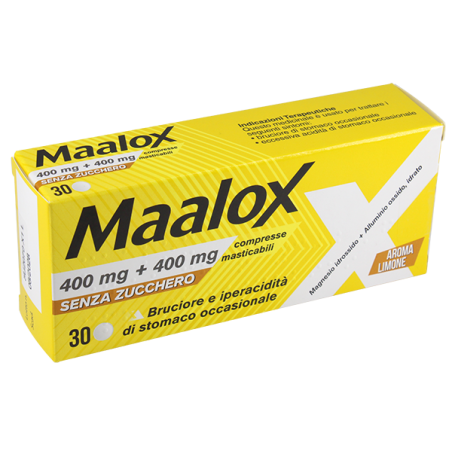 Gmm Farma Maalox 400 Mg + 400 Mg Compresse Masticabili Senza Zucchero Magnesio Idrossido + Alluminio Ossido, Idrato
