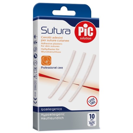 Cerotti per suture cutanee Pic Solution 3x75mm sterili per ferite chirurgiche e tagli profondi Cerotti per suture cutanee Pic Solution 3x75mm sterili per ferite chirurgiche e tagli profondi