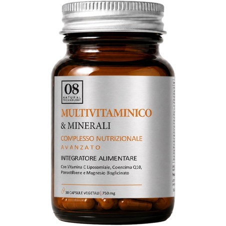 08 Natural Technology Multivitaminico & Minerali 30 Capsule Vegetali 750 Mg Senza Zuccheri Aggiunti E Glutine Naturalmente Privo