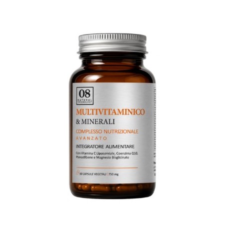 08 Natural Technology Multivitaminico & Minerali 90 Capsule Vegetali 750 Mg Senza Zuccheri Aggiunti E Glutine Naturalmente Privo