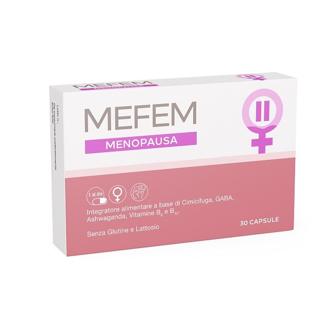 Mefem Menopausa 30 Capsule per il benessere femminile senza glutine e lattosio Mefem Menopausa 30 Capsule per il benessere femminile senza glutine e lattosio